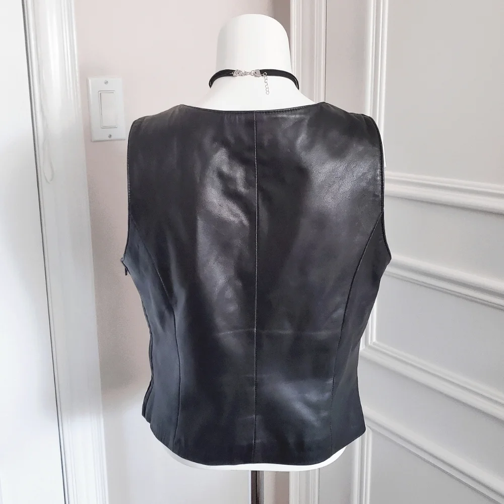 90's DANIER Soft Leather Sleeveless V Neck Vest - Picture 5 of 15